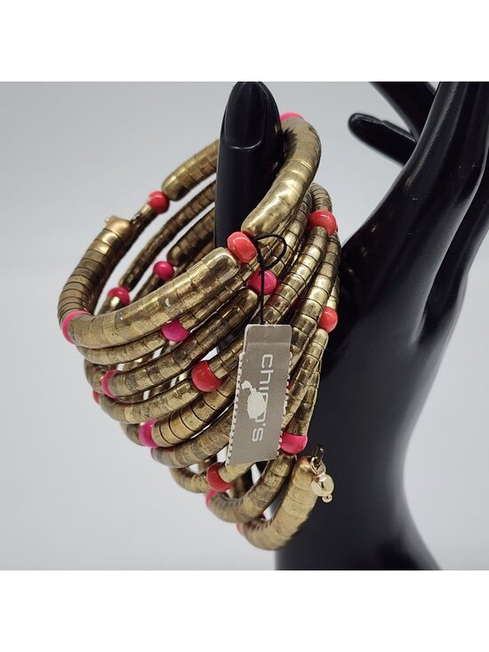 Chico's Jewelry - Chicos Snake Coil Bracelet Gold & Pink Beaded